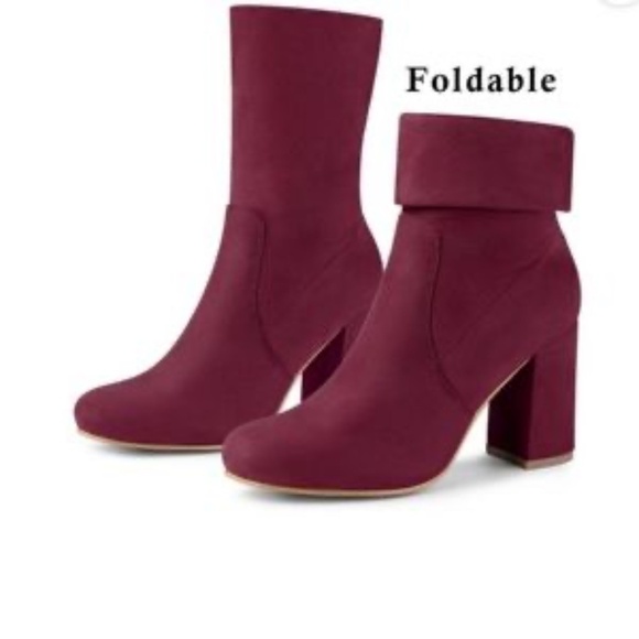Allegra K WOMEN'S BURGANDY VELVET‎ FOLDABLE STRETCH ANKLE BOOTS - Picture 1 of 6